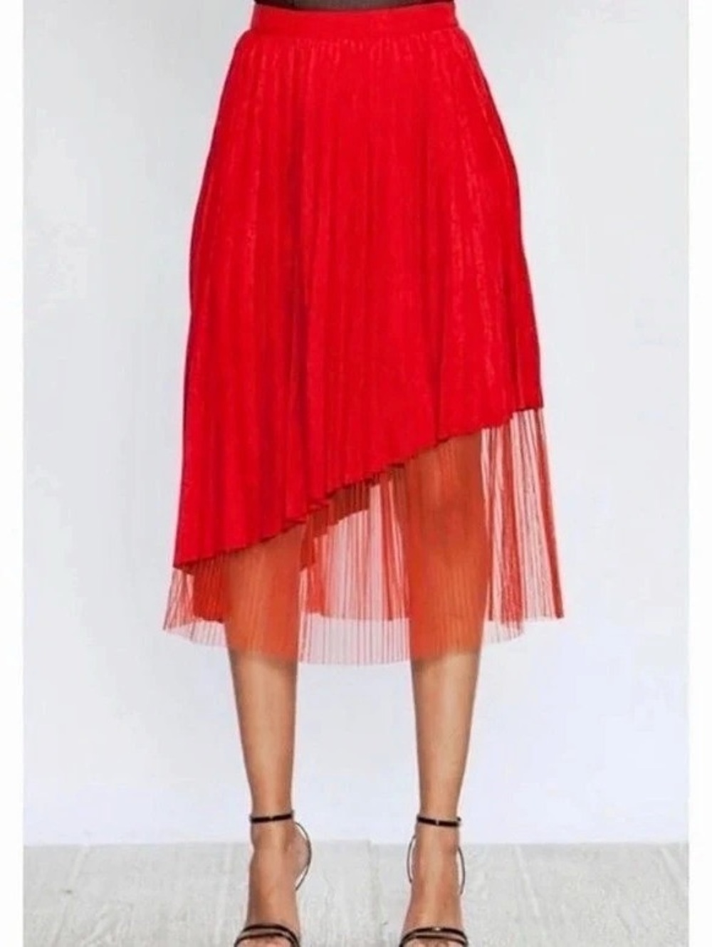 New Jealous Tomato pleated red midi skirt